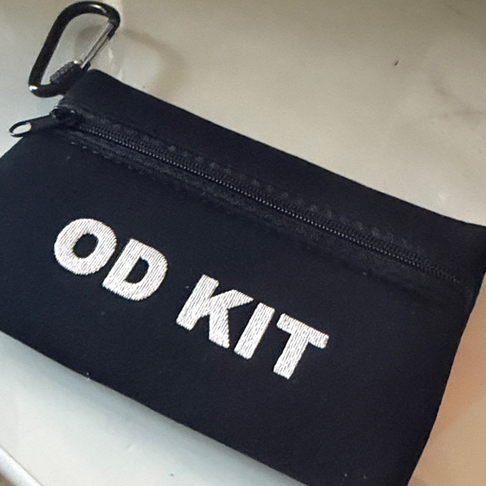 Black Zipper Pouch with White Text
